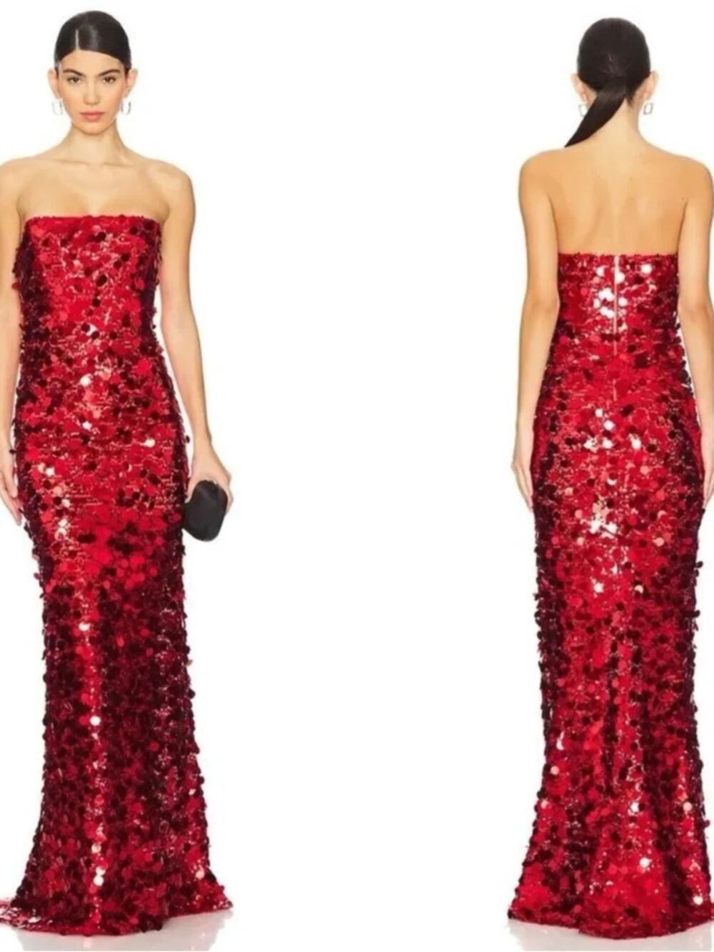BRONX AND BANCO Farah Sequin Embellished Strapless Red Maxi Gown Size Medium